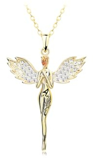 MGJ™ Crystal Guardian Angel Pendant Necklace for Women | Presented in a Ready to Gift White Pouch Christmas Jewellery Gifts for Her (Gold)