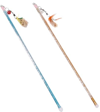 SHINEOFI 2 Stück Interaktives Katzenspielzeug Mit Glöckchen 31cm Langer Acrylstab Mit Draht Katzenangel Für Indoor Katzen Spielzeug Für Hauskatzen