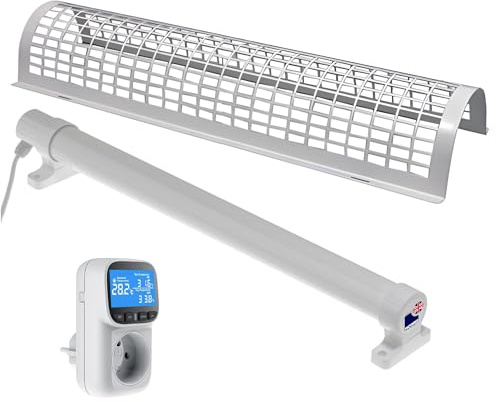 Morris 4ft Tube Heater Set with Digital Thermostat Plug & Safety Guard - 240W Powerful Tubular Heater for Garages, Sheds & Large Cupboards - IP55 Rated, Easy Fit Brackets Included