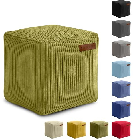 Green Bean Indoor Cord Sitzhocker Pouf Cube 40x40x40cm mit EPS-Perlen Füllung - kuschelig weich waschbar - die ideale Ergänzung zum Sitzsack für Kinder & Erwachsene - Grün