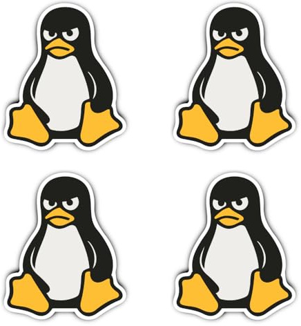 Stickers: 150 mm, Pack of 4 - XL Penguin Linux Tux Sticker for Server Room & Office