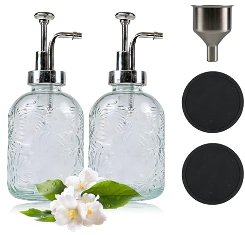 Tyafzzn Spülmittelspender Kit, 2 PCS 430ml Seifenspender Glas Bad mit Trichter Spender 2 Untersetzer, Nachfüllbarer Pumpspender für Badezimmer, Arbeitsplatte, Küche, Soap Dispenser mit Pumpspender