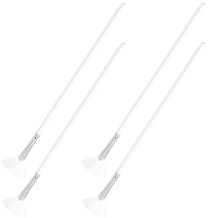 PHENOFICE Pinceles de Abanico Fáciles de Limpiar para Mascarillas Faciales para Aplicar Cremas y Cosméticos Set de 4 Mango Largo, Cepillos de Madera y Nylon