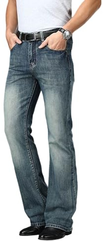 Jeans da Uomo, Jeans Vintage a Zampa d'elefante, Pantaloni in Denim Svasati, vestibilità Ampia, Stile Discoteca Anni '60 e '70, Blu retrò, Taglia 34