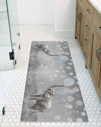 Elephant Bubbles Shower Mat Non Slip Bathtub Mat Vintage Abstract Elephant Blowing Bubbles Grey Bath Mat Soft Loofah Shower Mats for Shower Tub Bathroom Quick Drying Foot Mat, 16x40 Inch