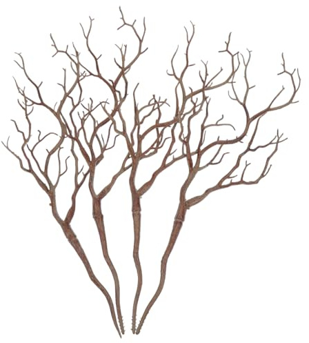 INOOMP Artificial Decorative Branch and Birch Twigs for Vase 4Pcs Light Brown Plastic Curly Tree Branches with Antler Shape for Home Décor Floral Arrangement and Craft Projects