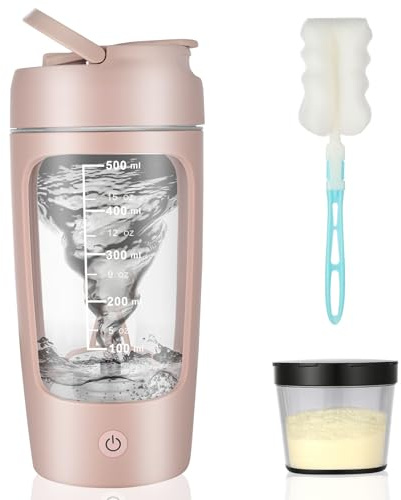 BUTBU Shaker Électrique Protéine, 650ml Bouteille Shaker Rechargeable USB-C Sans BPA, Shaker Protéiné avec Compartiment à Poudre, Mélangeur Automatique pour Sport Fitness et Shakes Protéinés (Rose)