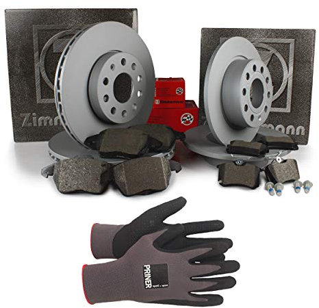 Inspektionspaket Zimmermann Bremsen Set inkl. Bremsscheiben und Bremsbeläge für vorne Ø 256 mm und hinten Ø 230 mm enthalten, 100% passend für Ihr Fahrzeug, inkl. Priner Montagehandschuhe, AN167