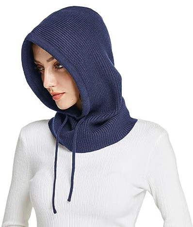 Facecozy Gorros de punto de invierno para mujer, bufanda cálida con capucha para mujer, pasamontañas, gorro de invierno, azul marino, Talla única