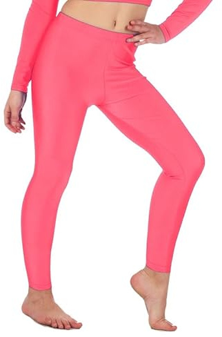 Re Tech UK barn, flickor leggings, gymnastisk dans neon fotlös balett stretchig glänsande elastisk barn lycra tights sport, svarta leggings för flickor, Neon rosa, 9-10 År