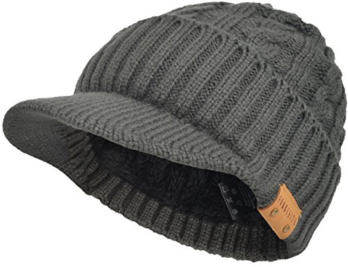 Hombres De Punto Visera Gorrita Tejida Lana Forrado Bofetada Invierno Sombreros (Cable Gris)