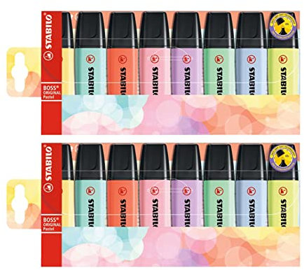 Stabilo Boss Original Pastel - Evidenziatori, 2 confezioni da 8 pezzi
