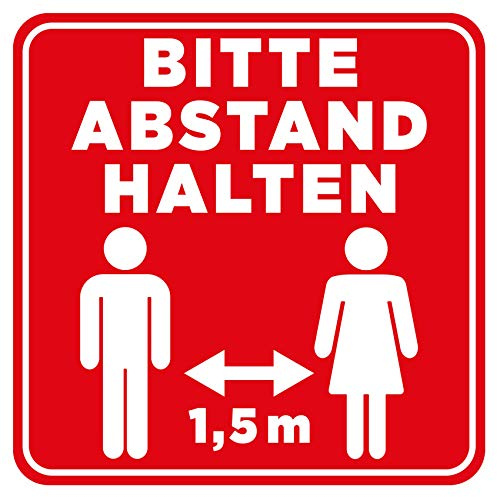 Bitte Abstand halten Aufkleber 11cm x 11cm Eckig Bodenmarkierung Hinweisschild für Handel und Behörden Folie selbstklebend (R093 Eckig Wandaufkleber)