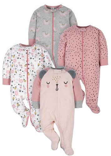 Gerber Baby Girls 4 Pack Sleep 'N Play Footie, Bear Pink, 3-6 Months