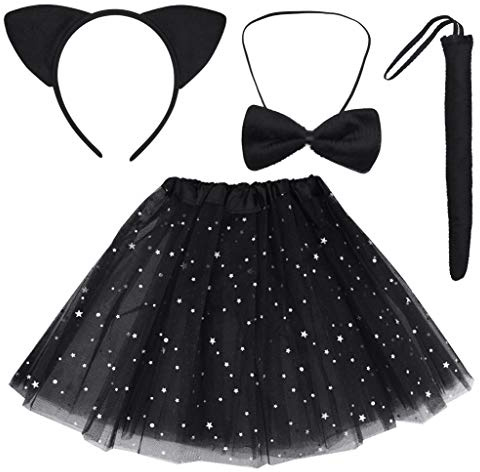Dxhycc Black Cat Costume Set Cat Ears Headband Tail Bowtie Tutu-Halloween, Dress Up, Kids Cosplay Accessory Kit