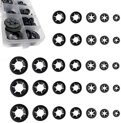 Zaky 200 pièces Kit D'assortiment de Rondelles de Verrouillage Starlock à Dents Internes Kit D'assortiment de Fixations à Clips Rapides Rondelles de Verrouillage à Vitesse Rapide (taille 7)