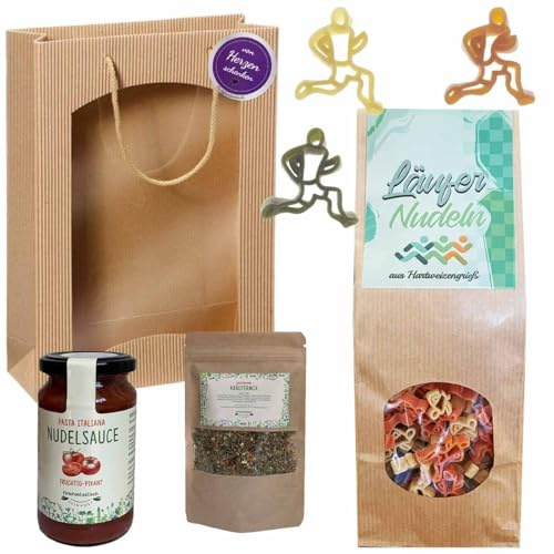Feinkost-Set Läufer mit Nudeln, Sauce und Gewürze // Geschenk für Jogger und Marathon-Läufer