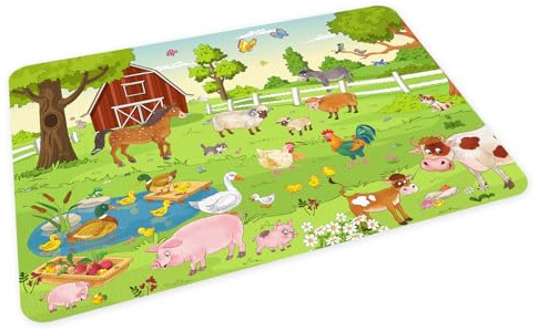 stabiles Vinyl Tischset mit Lerneffekt für Kinder Platzdeckchen Platzset abwaschbar reißfest farbecht (Bauernhof)