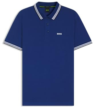 BOSS Hommes Paddy Polo en piqué de Coton avec col et Poignets rayés, NEW-Bleu moyen420, XXL