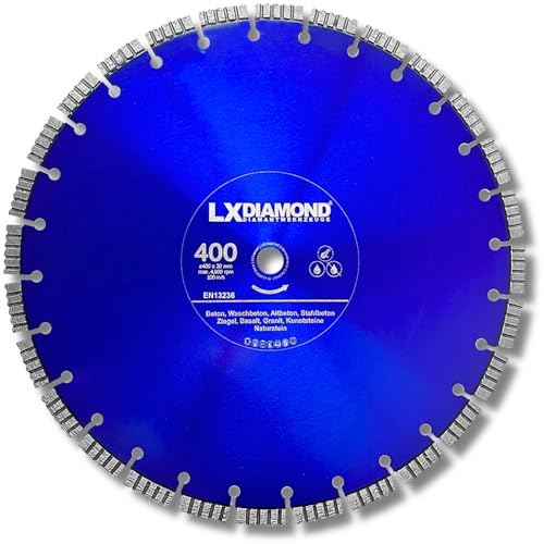 LXDIAMOND Diamant-Trennscheibe 400mm x 20,0mm - Diamantscheibe für Naturstein Granit Kunststeine Beton Hartgestein - passend für Motorflex, Benzintrenner, Trennjäger - 400 mm in Premium Qualität