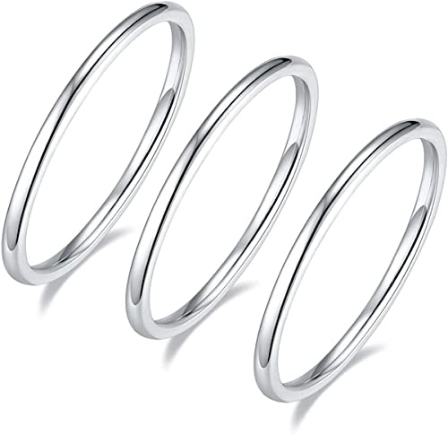 Zakk Ring Damen Herren Vorsteckring Schmal Edelstahl Rosegold Gold Silber Poliert Schlicht Knöchelringe 3 Stücke Ringe Set 1.5mm
