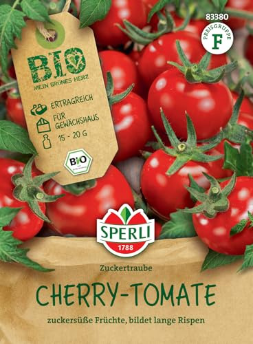 Sperli BIO Cherry-Tomatensamen Zuckertraube 83380, Gemüsesaat | Samenfestes Bio-Saatgut für zuckersüße Cherrytomaten, Naschgemüse, ertragreich für Hochbeet & Kübel