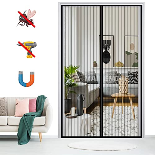 Magnet Fliegengitter Tür Insektenschutz, Magnetischer Fliegenvorhang Selbstklebend Moskitonetz ohne Bohren, für Balkontür Terrassentür Wohnzimmer-Black-A|| 80x210cm(31x82inch)