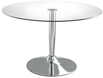 Vente-unique Mesa de Comedor Redonda Nolan ñ 2 Cubiertos ñ Cristal Templado y Metal Cromado
