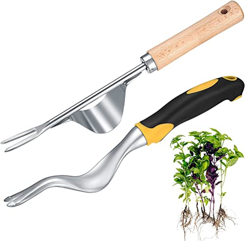 wugongshan 2 Pcs Hand Weeder Puller Tool, Manual Weed Puller Tool Kit, Garden Manual Weeder Removal Tools with V-Shaped Forks, for Garden Yard Lawn Farm Weed Roots Digging Removal Hand Tool