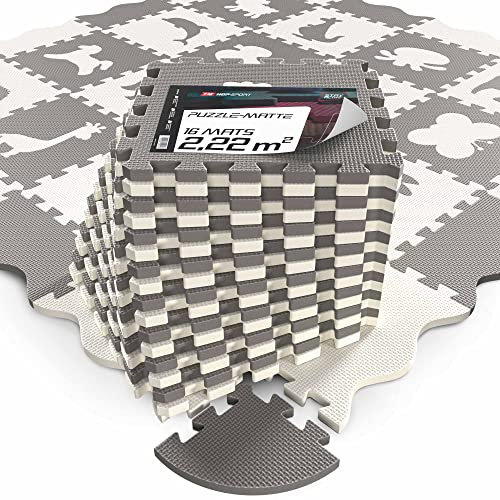 Hop-Sport Puzzlematte für Babys und Kinder – Spielmatte mit Tieren 149 x 149 x 1,4 cm