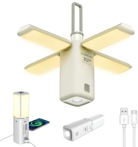 KLARUS CL2S Multifunktionale Campinglampe, 5400 mAh wiederaufladbare Deform-Campingleuchte, 750 Lumen Campinglaterne mit 8 Beleuchtungsmodi, IPX5 für Zelte, Angeln, Notfallwandern