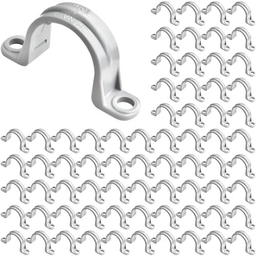 Aemygo 100 Stück PVC-Rohrbänder, 2 Löcher, Kunststoffrohrband, 2,5 cm, U-förmige Klemme, Rohrhalterungsclips für die Montage von PVC-Rohrleitungen und Kabeln