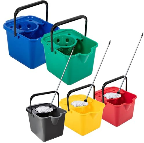 12L Blue, Green, Yellow, Red Or Metallic Cotton Mop & Bucket Set | With Pouring Lip For Cleaning Floors & Tiled Surfaces
