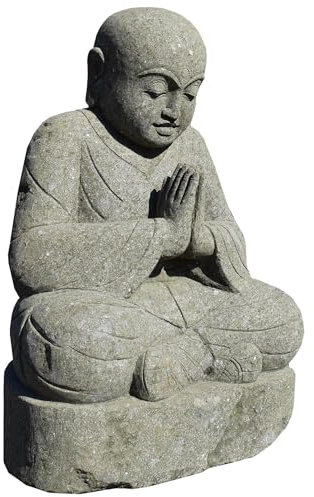 Teako Design Stonox Garten Statue Shaolin Mönch Kakinada aus Basanit, Buddha Figur, Gartenfiguren, Wetterfeste Gartenstatuen, Frostsichere Steinfiguren, Mystische Gartendekoration (120 x 84 x 72 cm)