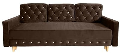 Ares Meble Lux Schlafsofa Mit Bettkasten - Glamour Relaxsofa 3 Sizer - Wohnlandschaft Mit Schlaffunktion - Samt Wohnzimmer Couch Ausziehbar - 220 x 100 cm - Braun