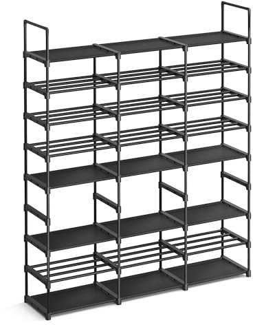 SONGMICS Schuhregal verstellbar, Schuhständer mit 8 Ebenen, Aufbewahrungsregal, Stahlrohre, Vliesstoff, für bis zu 48 Paar Schuhe, platzsparend, für Eingang Garderobe Garage, tintenschwarz LSA319B01