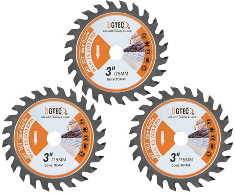 BGTEC Kreissägeblätter TCT - 3 Stück 75mm Hartmetall Trennscheibe mit 10mm Aufnahmeschaft 24 Zähne für Holz, Kunststoff, Holzwerkstoffe