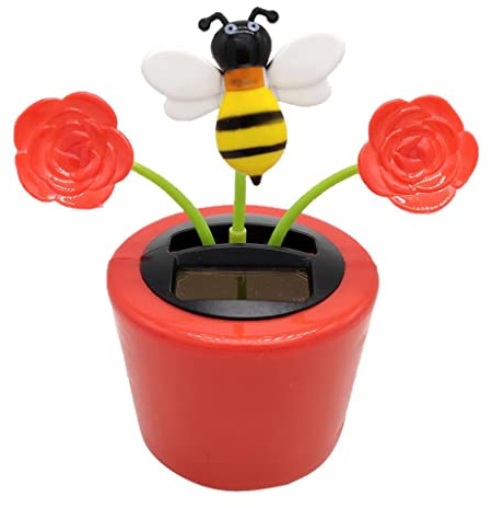 Xiaojikuaipao Solar Powered Dancing Rose Bee Toy for Home Decor and Kids - Figure for Car Dashboard and Office Ornament - Red Swing Insect Flower Nodding Doll Toy
