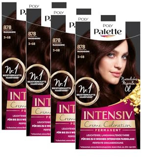Palette POLY Intensiv Creme Coloration 3-68/878 Mahagoni Stufe 3 (4 x 115 ml), permanente Coloration für bis zu 8 Wochen intensiven Farbglanz & 100% Grauabdeckung