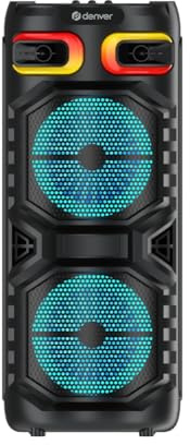 Denver Portabler Lautsprecher BPS-355, 160 W, schwarz | LED Ring-Licht RGB Farbwechsel, 2x 8 Zoll Woofer, Mikrofoneingang, TWS Stereo, USB & MicroSD, AUX, Fernbedienung, 25x61x26 cm