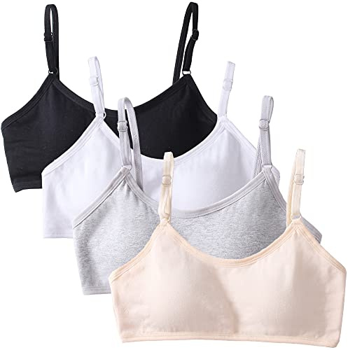 Bysion Reggiseno da Allenamento Senza Cuciture per Ragazze Cotone Adolescenti Bambine Sportivo Intimo con Fisso Torace Pastiglie e Spallacci Regolabili per 10-18 Anni - Confezione da 4