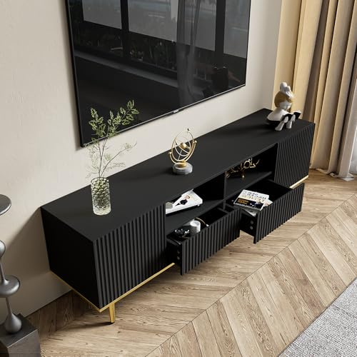 Lexiou Moderner TV-Schrank, TV-Möbel mit goldenen Füßen und goldenem Rand (Schwarz)