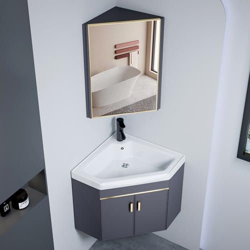 DYUNCZ Waschtisch mit Unterschrank, Waschtischunterschrank Hängend, Eckwaschtisch mit Spiegelschrank, Waschbeckenschrank, Badezimmerwaschtisch-Kombination, Großer Stauraum mit Spiegelschrank(43cm)