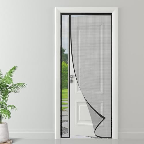 ESMAYULO Moustiquaire Porte Magnétique à Ouverture Latérale 120x210 cm, Installation Facile sans Perçage, Anti-Moustiques & Insectes pour Porte Fenêtre/Balcon - Noir