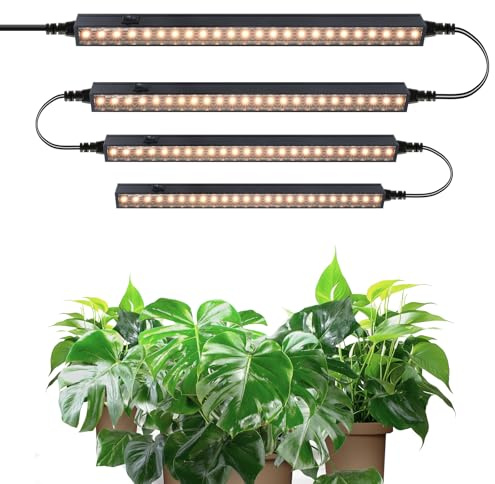 Barrina T5 1FT Grow Lights for Indoor Plants, Yellow, Magnetic 4 Packs | Full Spectrum Grow Lights for Indoor Plants, Black Cover LED Grow Light Strip with Switch, Linkable, Plug and Play