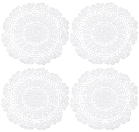 PATIKIL 11,81 Zoll Häkeldeckchen, 4 Stück runde handgemachte Spitzenhäkeldeckchen Häkeluntersetzer für Tische Zuhause Hochzeit Küche Esszimmer Party Kommoden Dekoration, Weiß