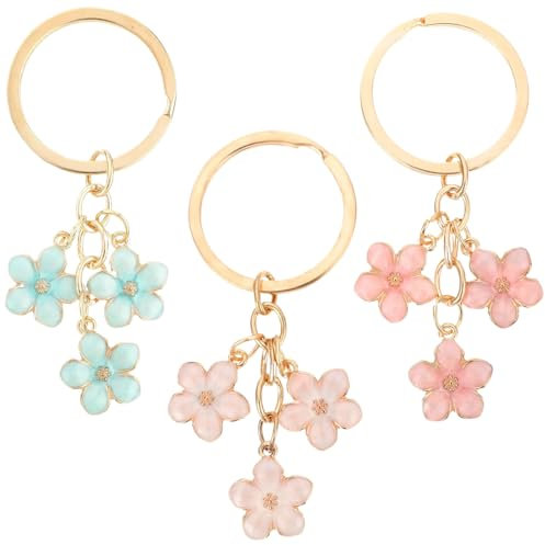3 Pièces Porte Clés Floral, Porte clés pour femmes, Mignon sac Charms Décoration Pendentif Fête des Mères (Rose,Blanc,Bleu)