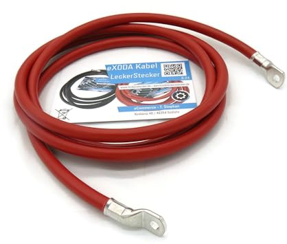 Exoda Batteriekabel 50 mm² 2,5 m rot M8 Kabelschuhe hohe Leitfähigkeit Hitzebeständig bis 70° geeignet für Fahrzeuge Boote Motorräder elektrische Systeme und mehr