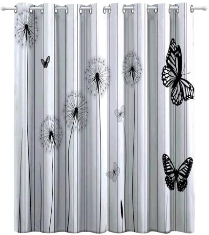 CozyRest Kinder Vorhänge Löwenzahn und Schmetterlinge Ösen Gardinen mit Blickdichte Thermo Vorhang Kälteschutz Blackout Curtain Kinderzimmer Schlafzimmer Ösenvorhang H 214 x B 91.5 cm