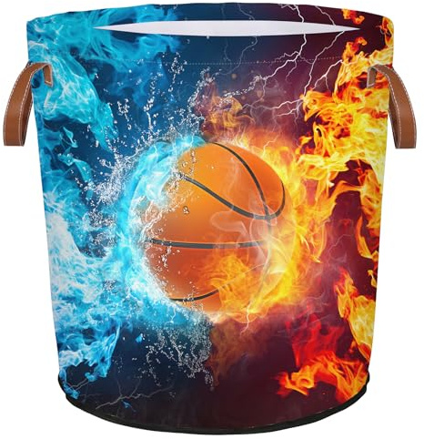 Mozaigos Basketball Fire Laundry Hamper Waterproof Collapsible Basket With Handles Oxford Cloth Dirty Clothes Tote for Bathroom, Bedroom, Living Room